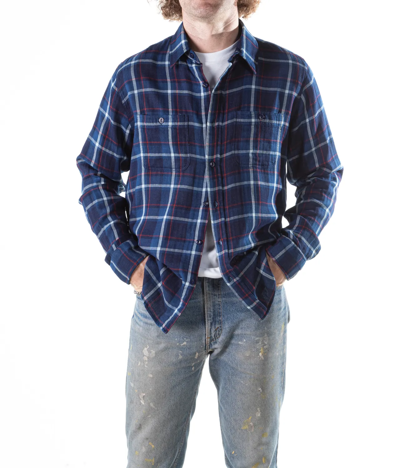 Schott NYC SH2309 arbeidsskjorte navy rutete bomull