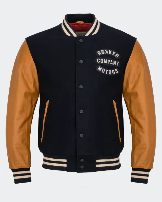 Rokker College motorsykkeljakke navy ull skinn AA