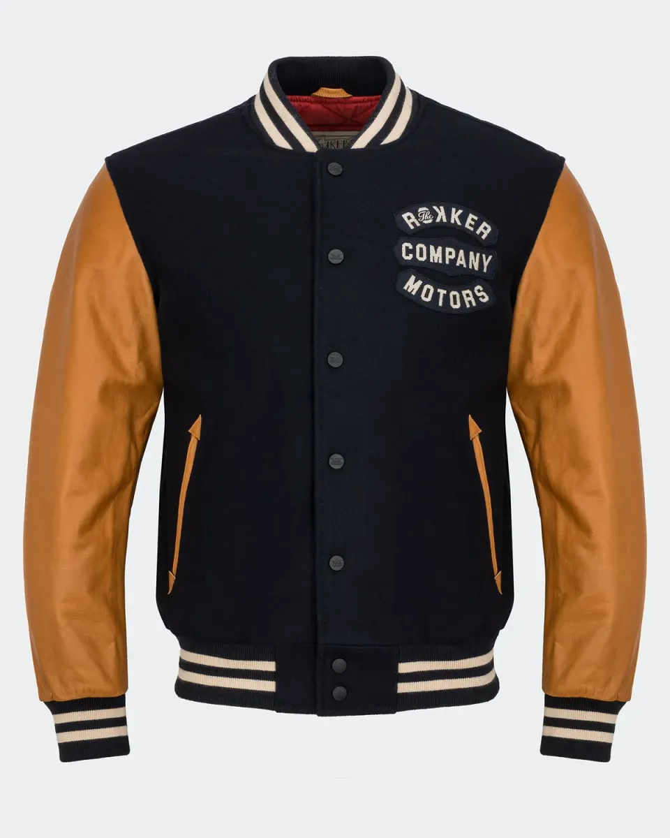Rokker College motorsykkeljakke navy ull skinn AA