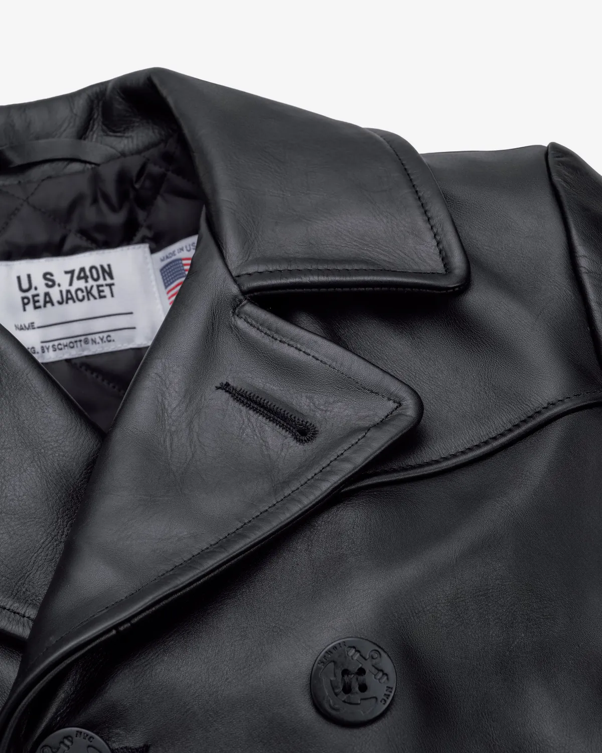 Schott NYC 140 skinnpeacoat svart naked leather
