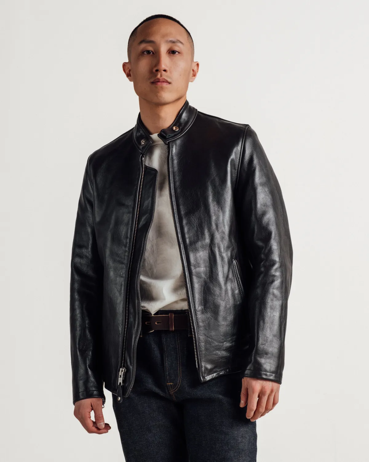 Schott NYC 654 Cafe Racer skinnjakke svart lett kuskinn