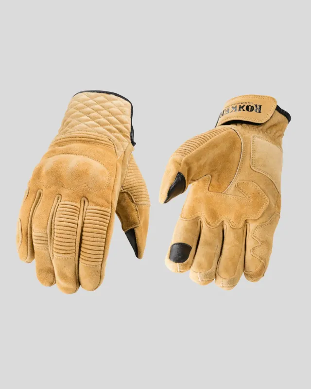 Rokker Tucson Rough motorsykkelhansker beige CE-godkjent