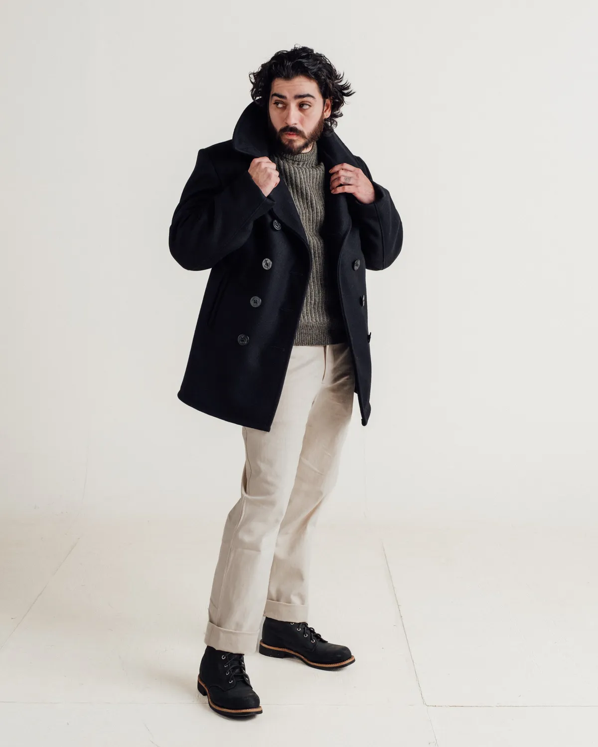 Schott NYC 740 ullkåpe navy regular 32" ull