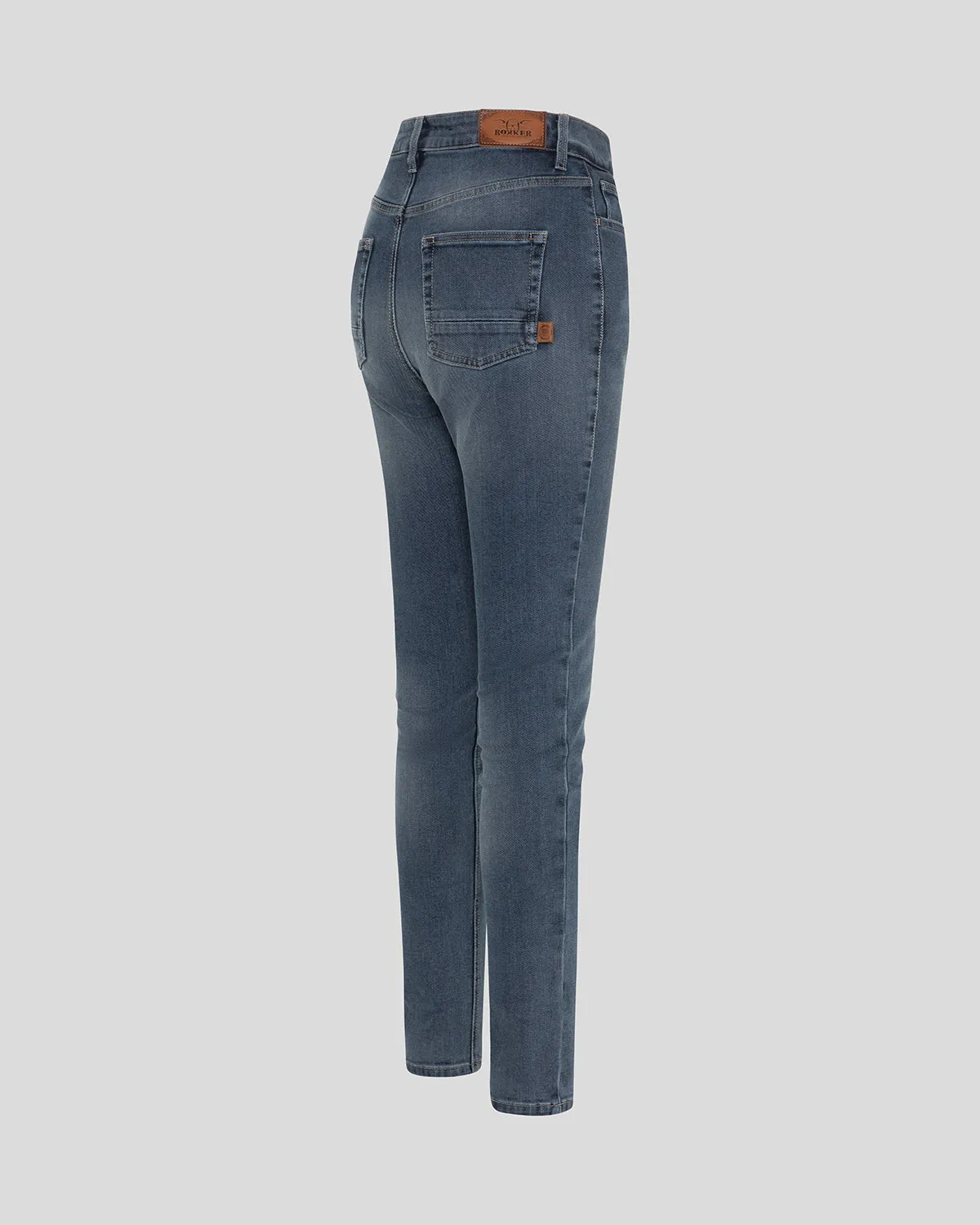 Rokkertech High Waist AA motorsykkeljeans blå stretch dame