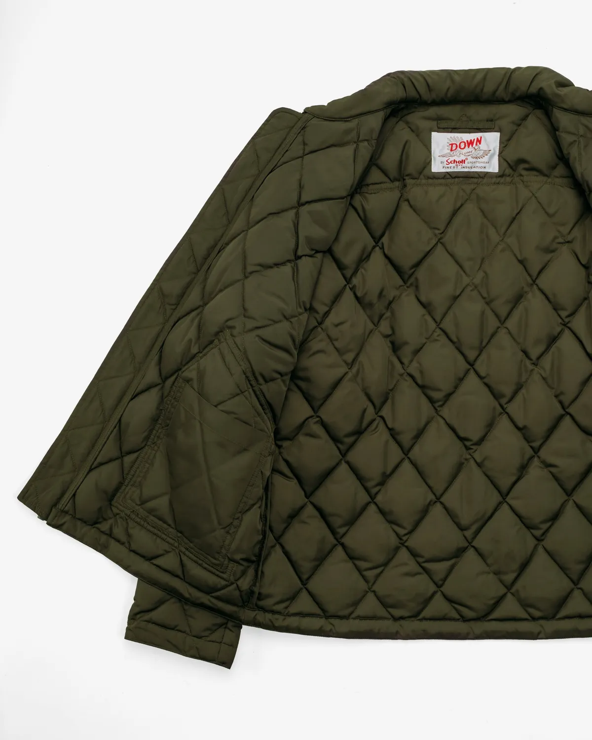 Schott NYC 9626D quiltet skjortejakke olivengrønn dun