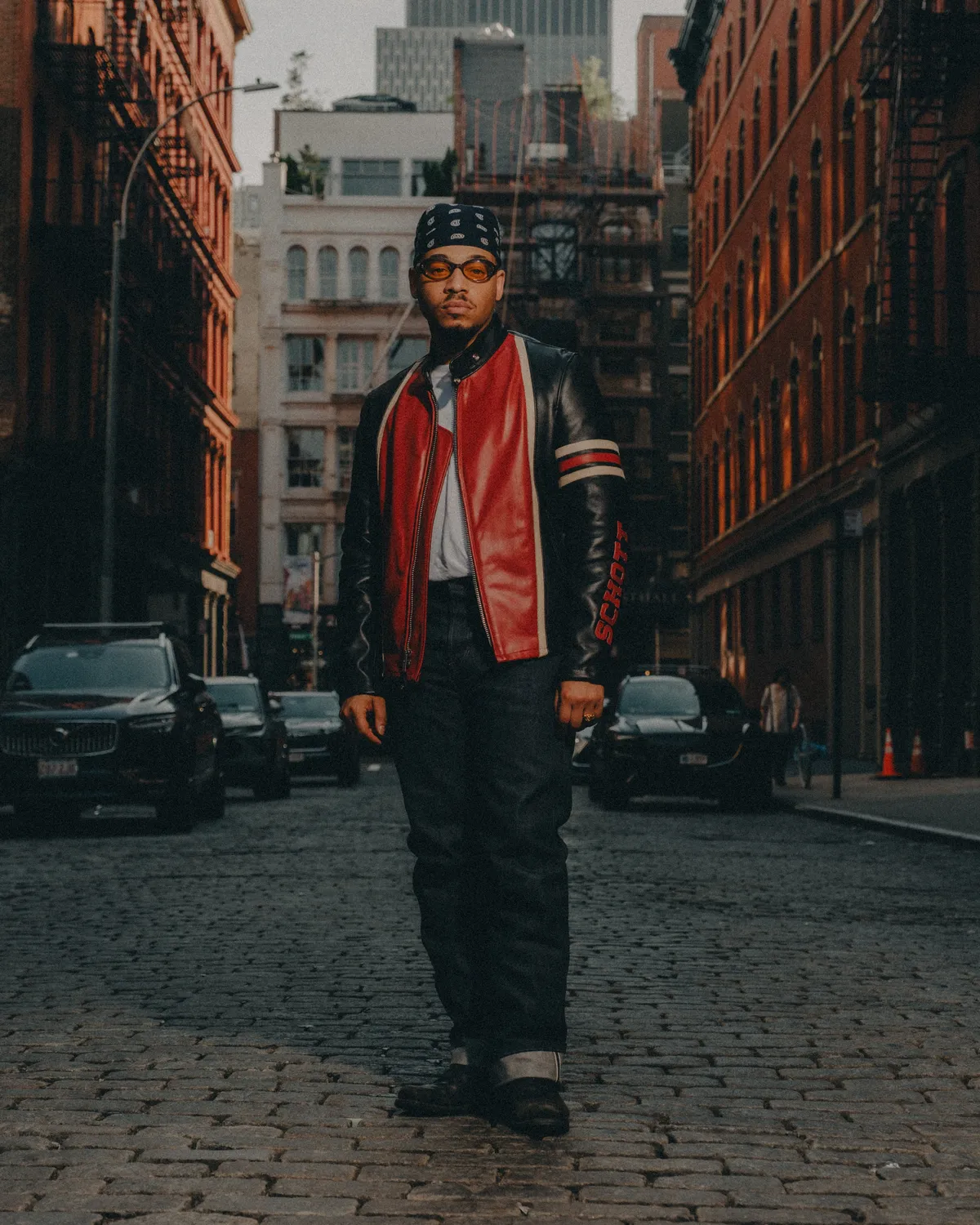 Schott NYC 6RAC1 racerjakke svart rød stripe