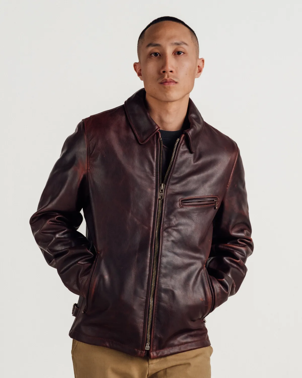 Schott NYC 557 skinnjakke brandy – burgunder cafe racer