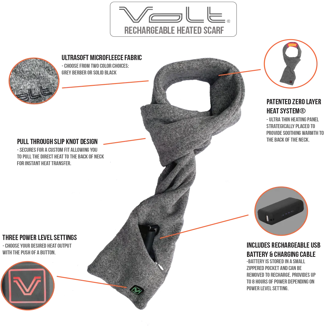 VoltHeat varmeskjerf 5V grått fleece
