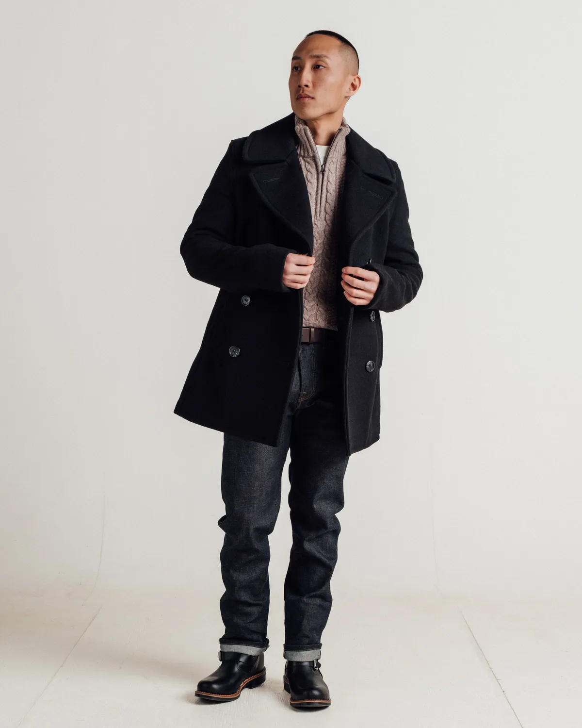 Schott NYC 764 peacoat ullkåpe svart 28oz