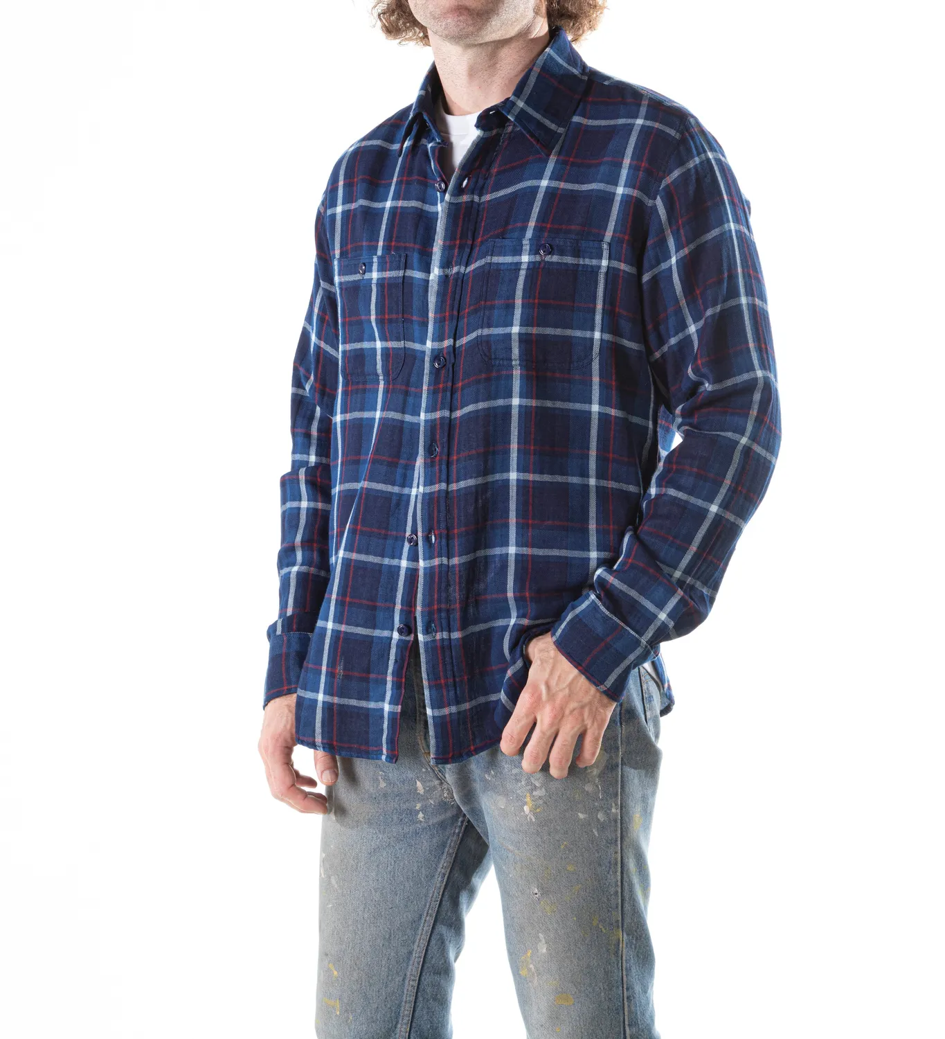 Schott NYC SH2309 arbeidsskjorte navy rutete bomull