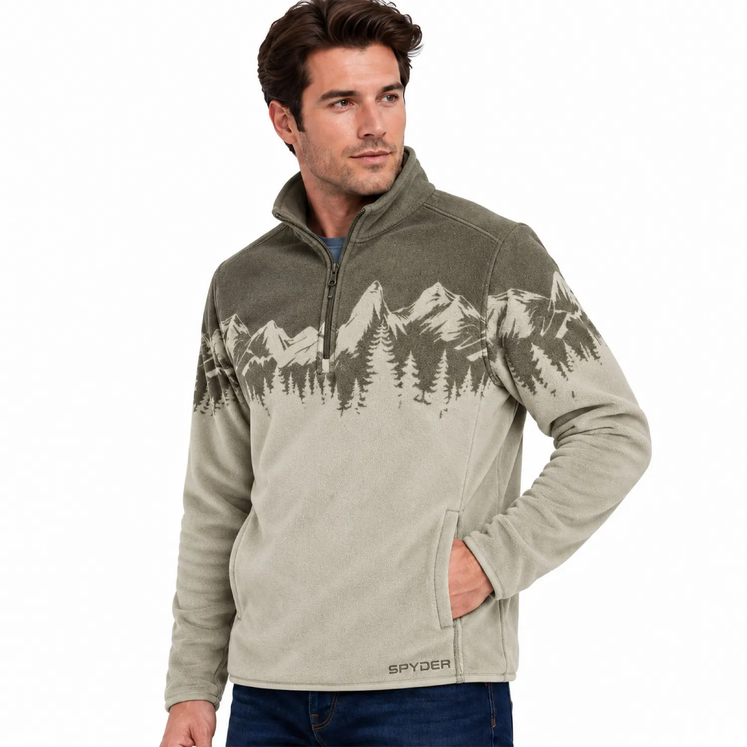 Spyder Print Sherpa Quarter-Zip fleecegenser stone 360gsm