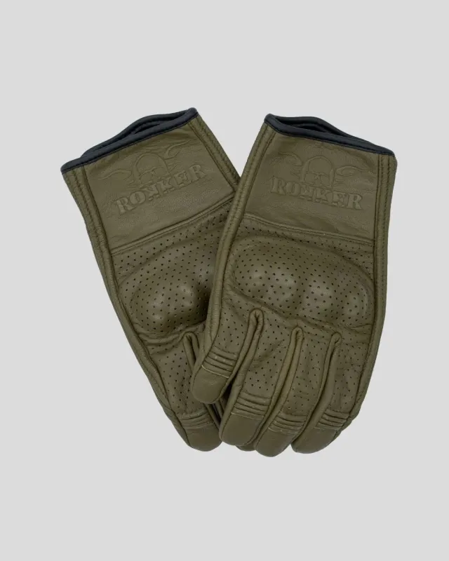 Rokker Tucson motorsykkelhansker Perforated Olive skinn
