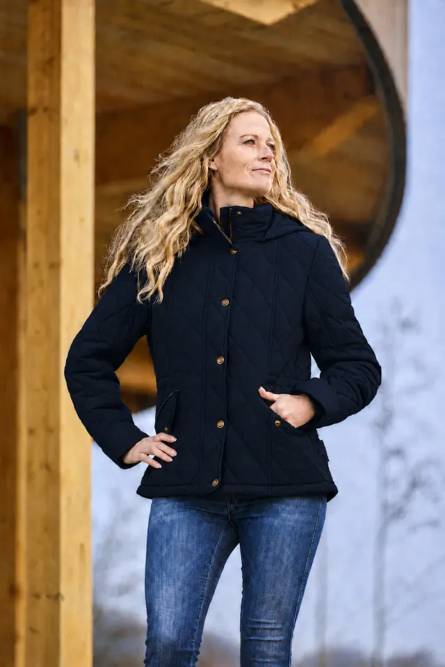 Windfield Kinga vinterjakke dame navy quiltet lang