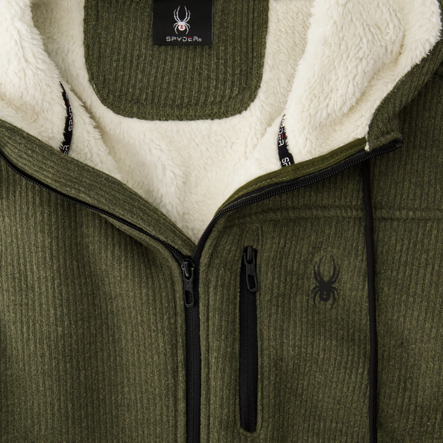 Spyder Sherpa hettegenser herre oliven glidelås