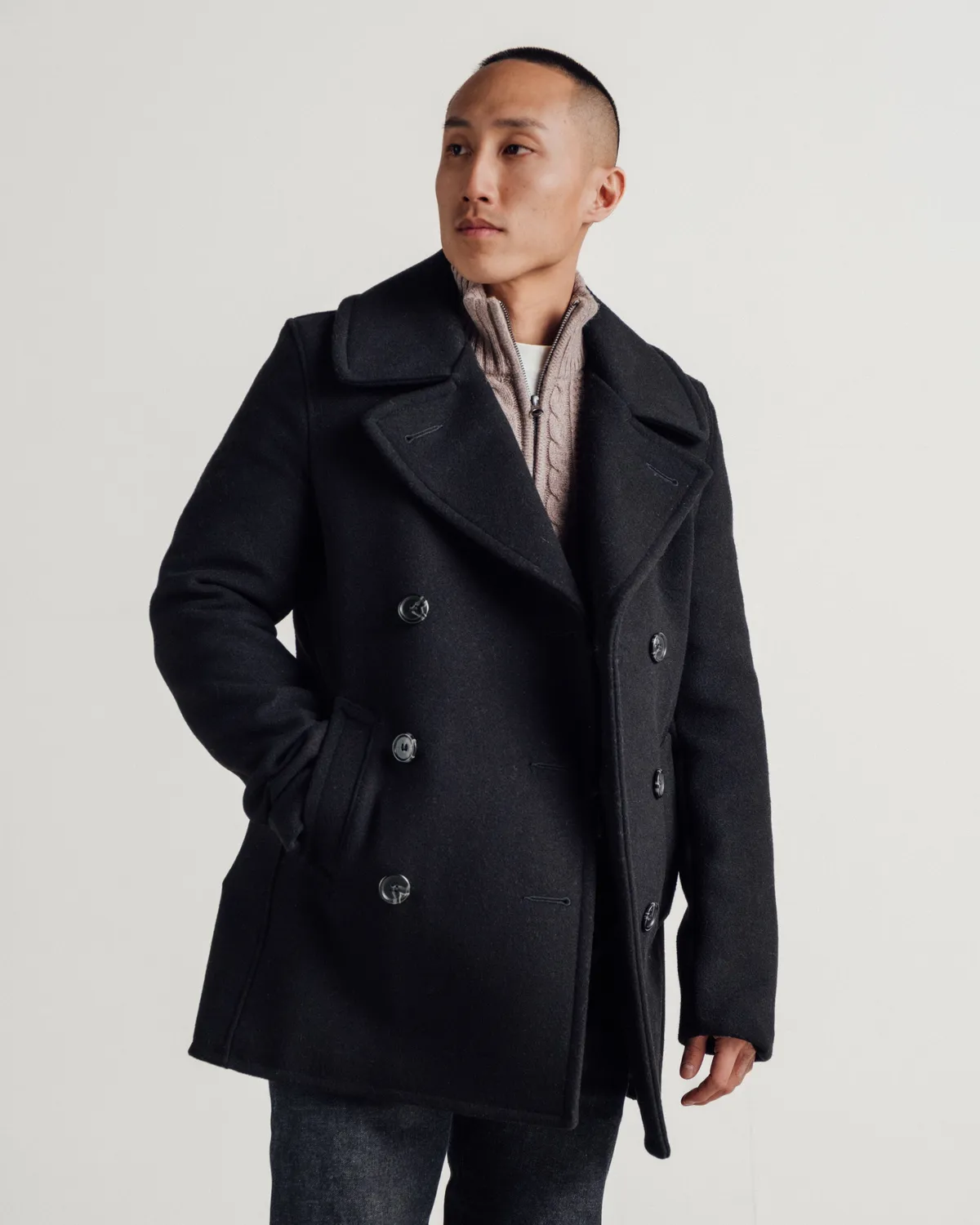 Schott NYC 764 peacoat ullkåpe svart 28oz