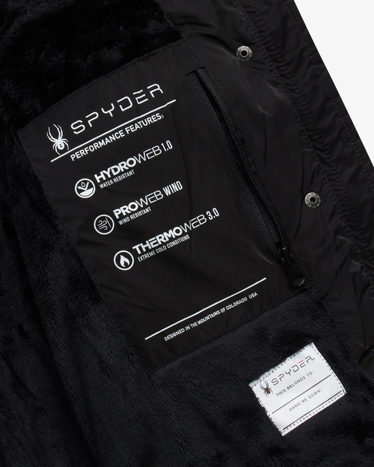 Spyder Puffer boblejakke svart jente avtakbar hette