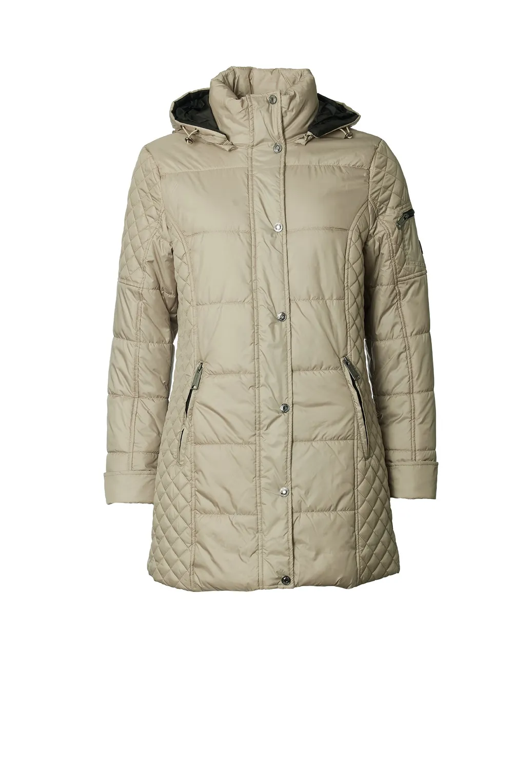 Windfield Ester vinterjakke sand/svart lang vindtett