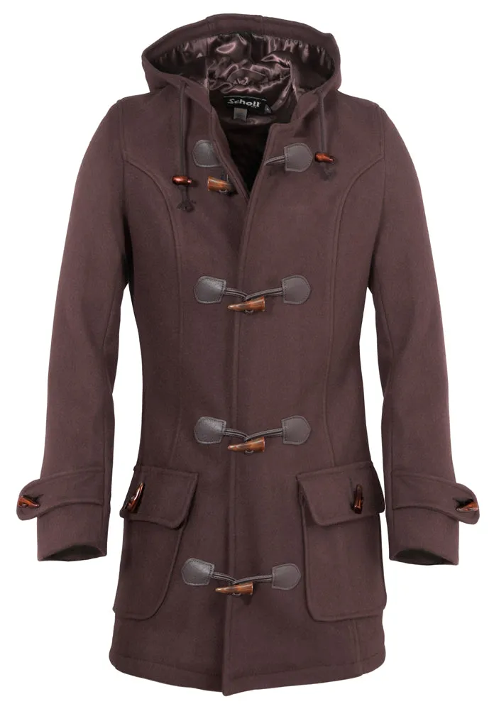 Schott NYC D742W duffelcoat brun ull hette dame