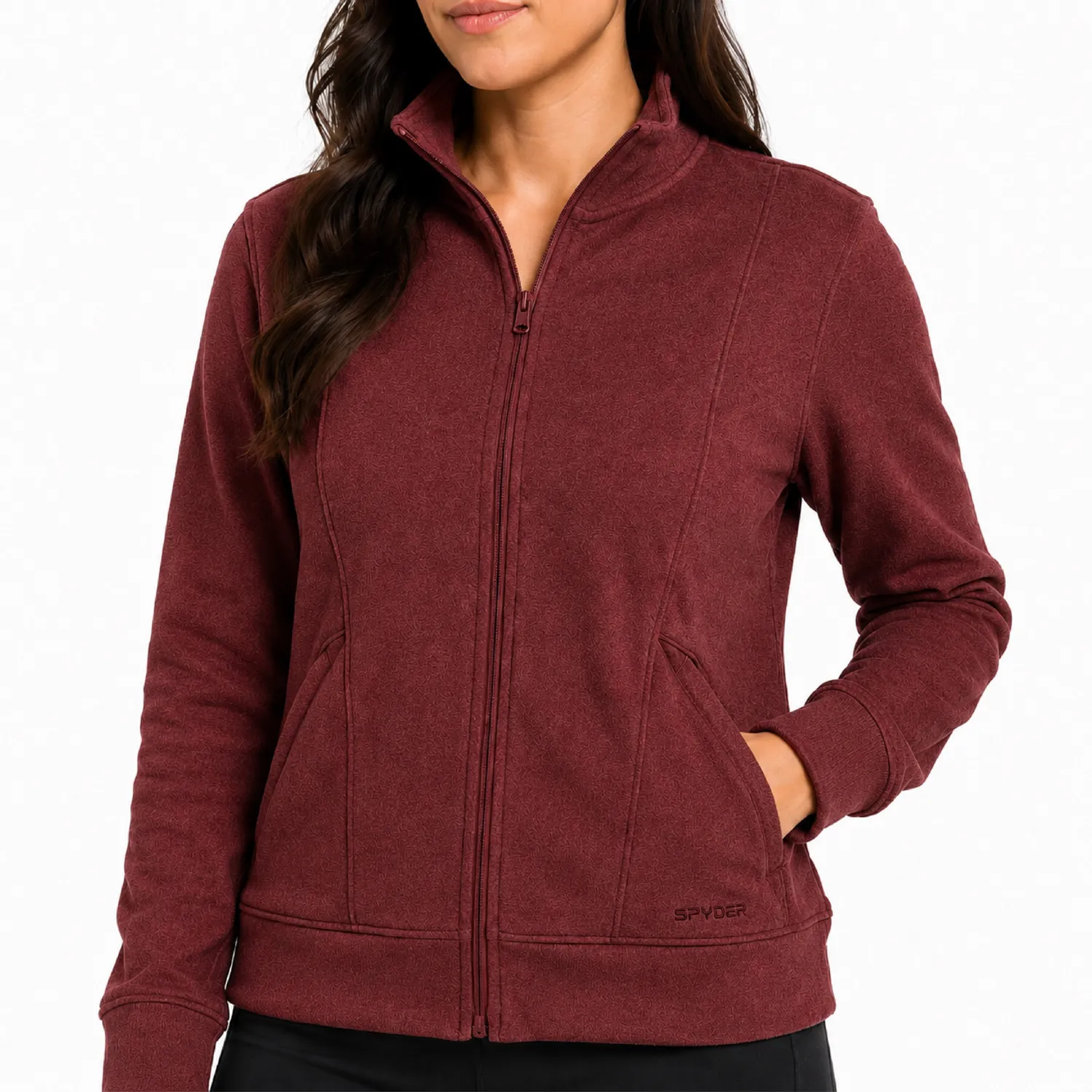 Spyder Corduroy mock neck zip-up dame svart kordfløyel