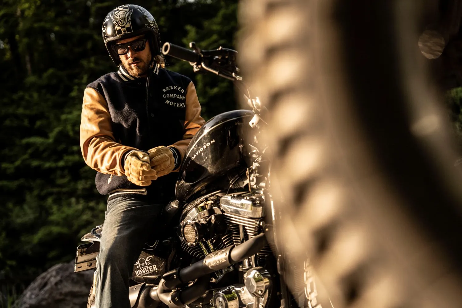 Rokker College motorsykkeljakke navy ull skinn AA