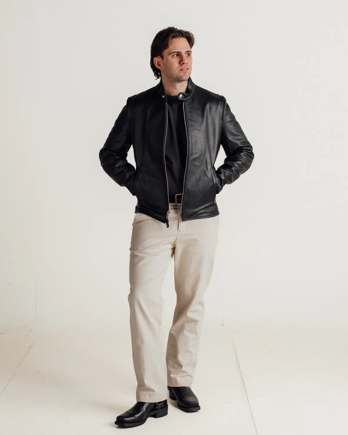Schott NYC 554 café racer skinnjakke svart nubuck