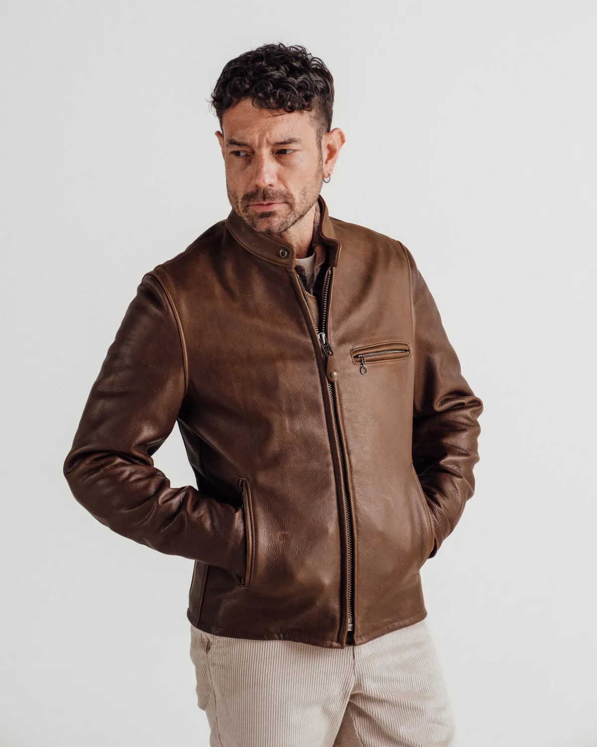 Schott NYC 530 skinnjakke brun café racer ku
