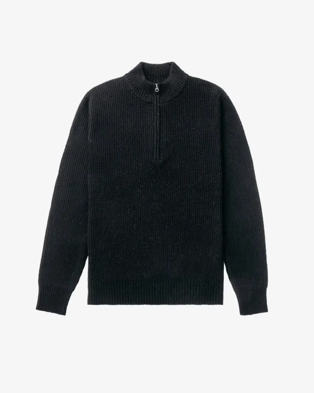 Schott NYC SW2212 ullgenser half-zip svart – varm ribbestrikk
