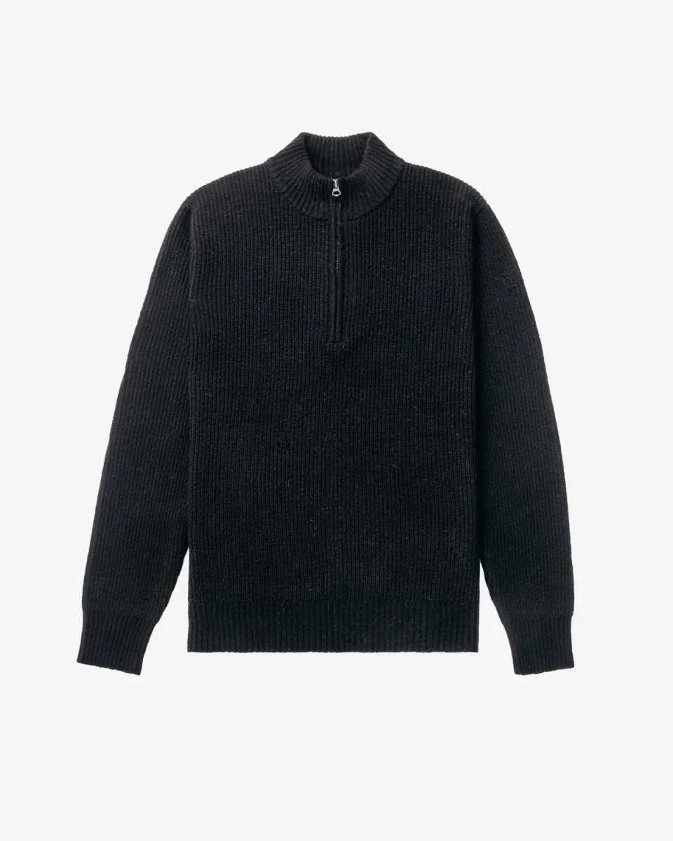 Schott NYC SW2212 ullgenser half-zip svart – varm ribbestrikk