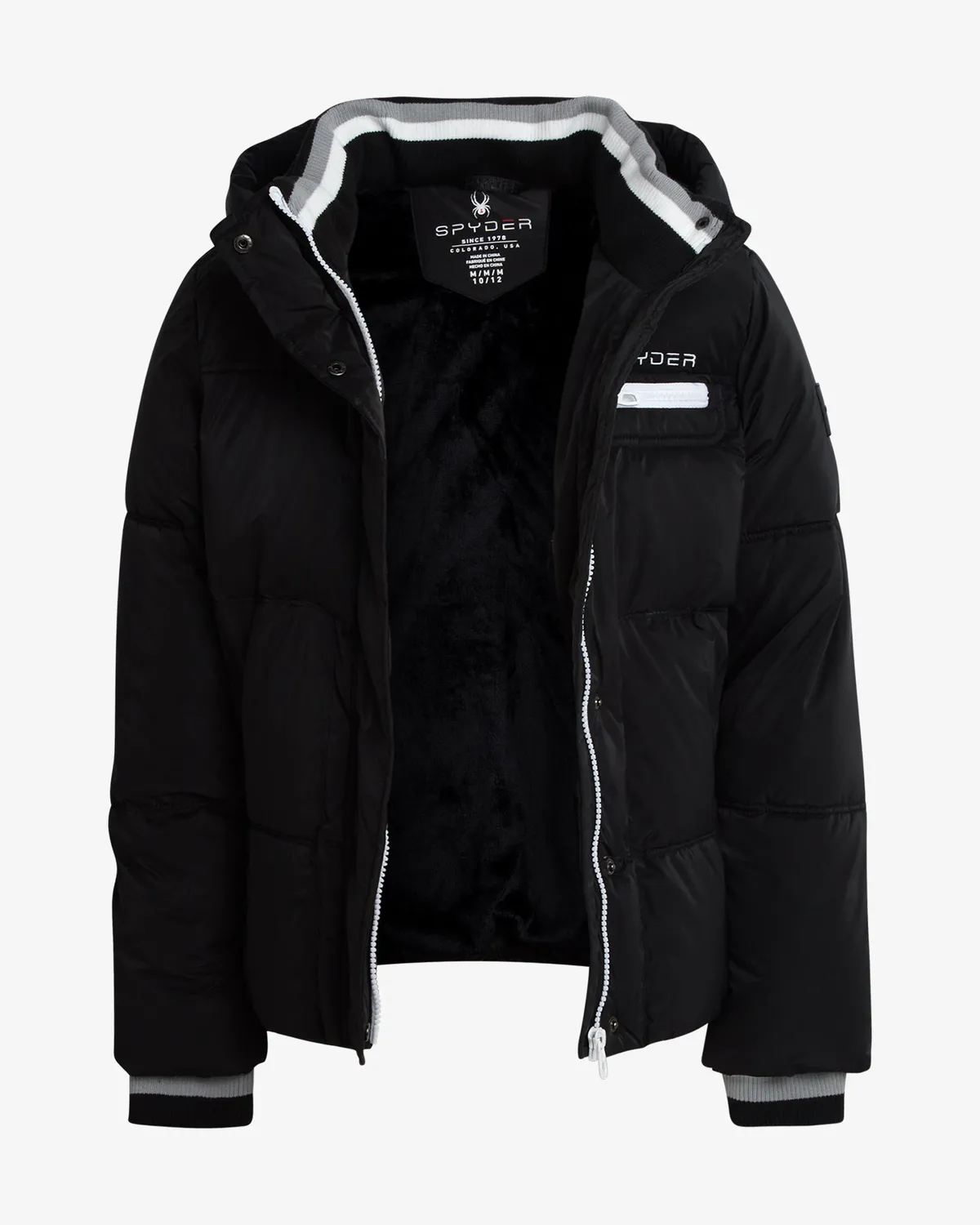 Spyder Puffer boblejakke svart jente avtakbar hette