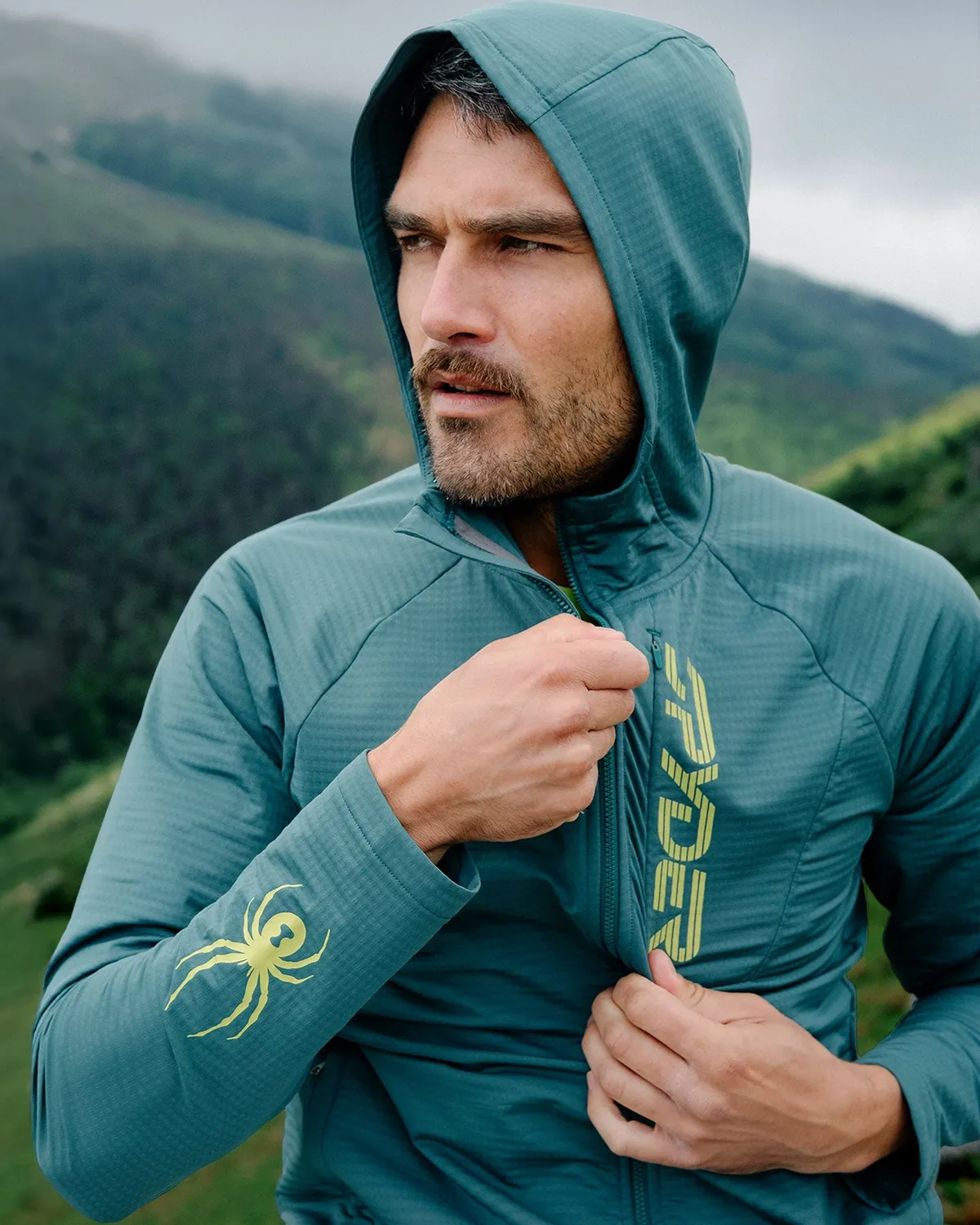 Spyder GridWeb fleece hoodie herre Petrol isolerende