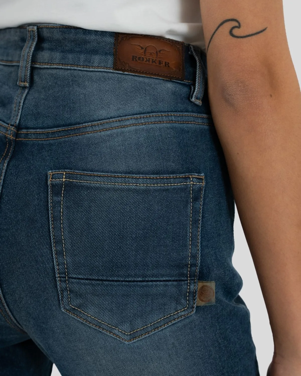 Rokkertech High Waist AA motorsykkeljeans blå stretch dame