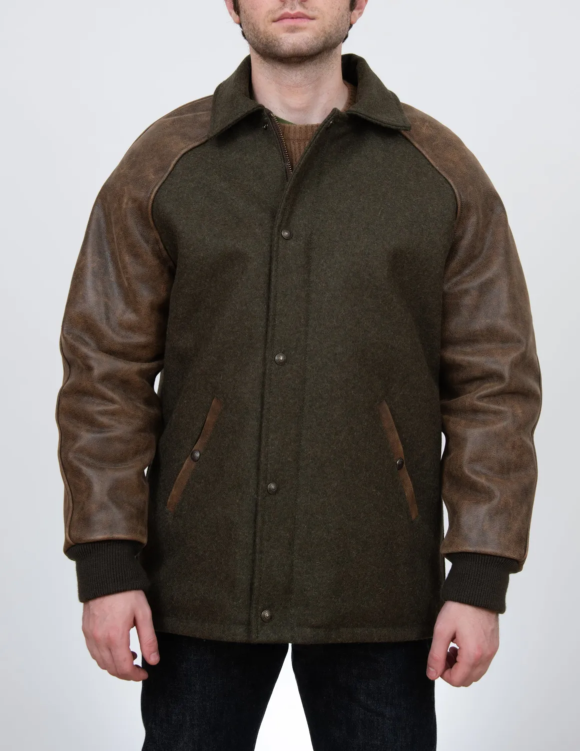 Schott NYC 7426 coachjakke oliven ull