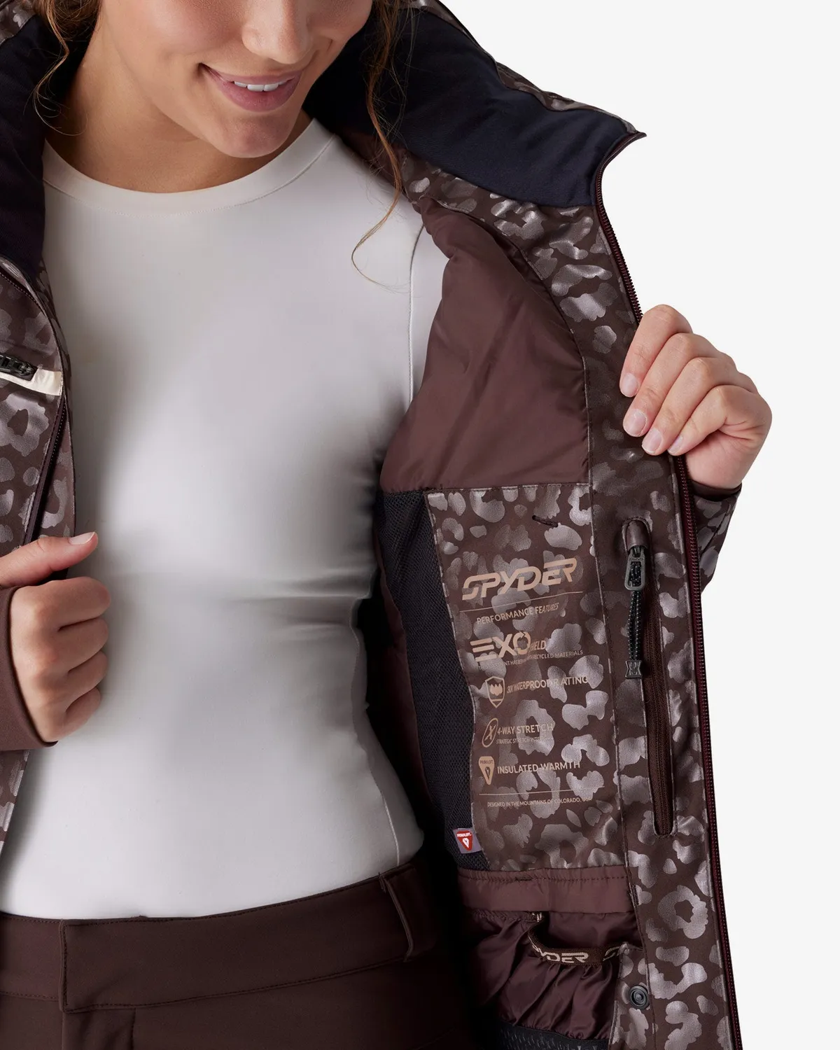 Spyder Titania skijakke leopard – vanntett 30K