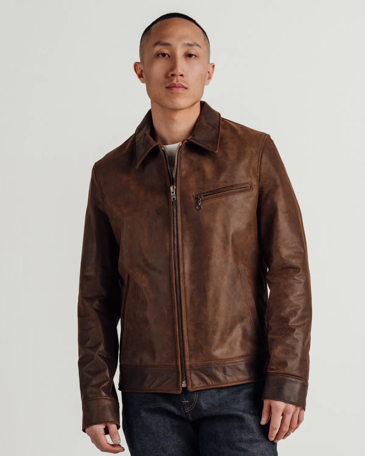 Schott NYC 592 skinnjakke brun myk