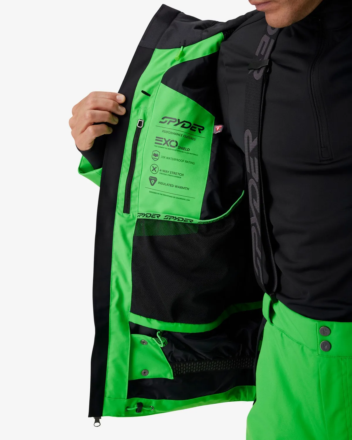 Spyder Davos skijakke strobe green 30K vanntett