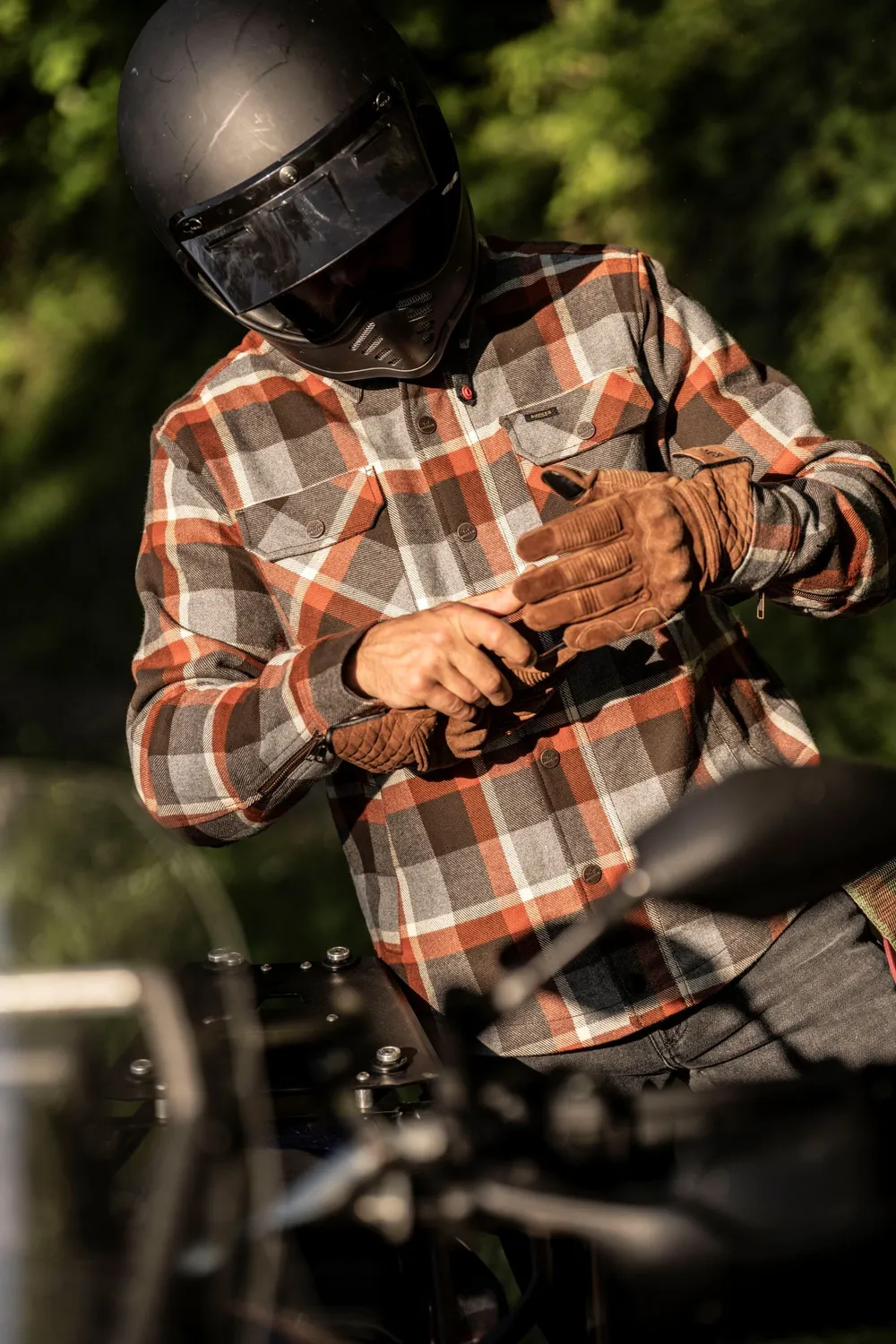 Rokker Memphis Rider motorsykkelskjorte rød grå