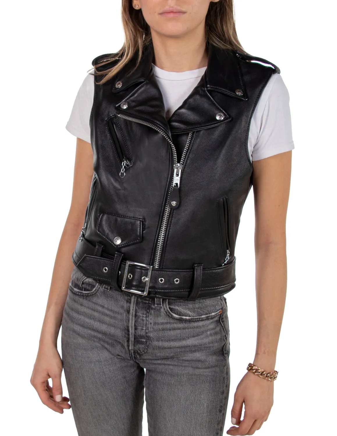 Schott NYC 210VW skinnvest svart lammeskinn dame