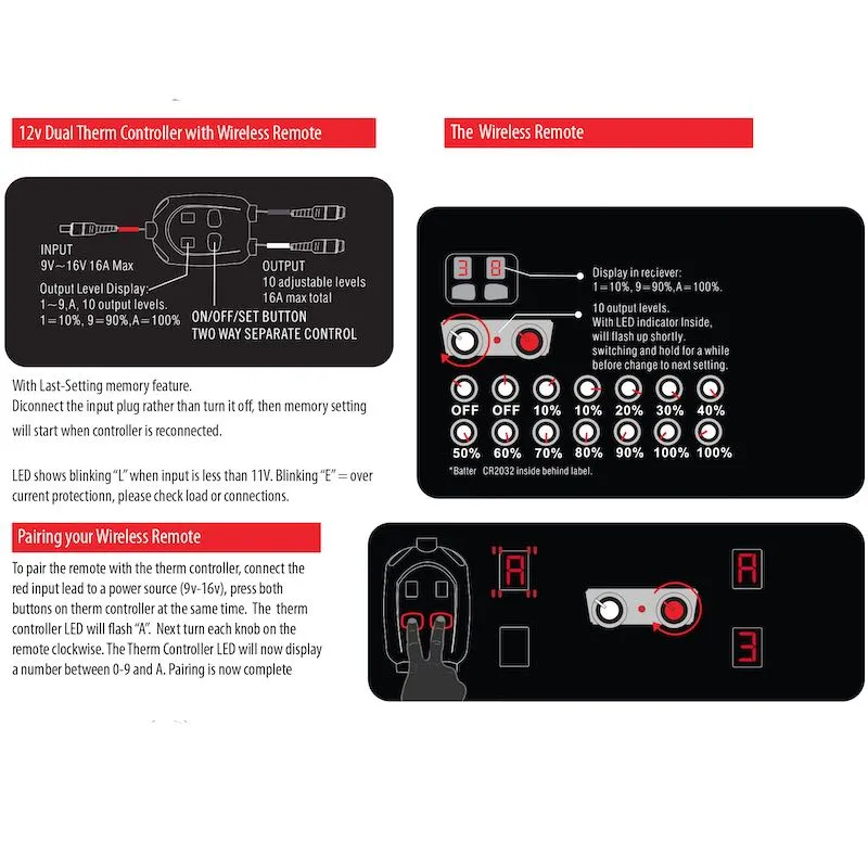 VoltHeat 12V Dual Therm fjernkontroll trådløs