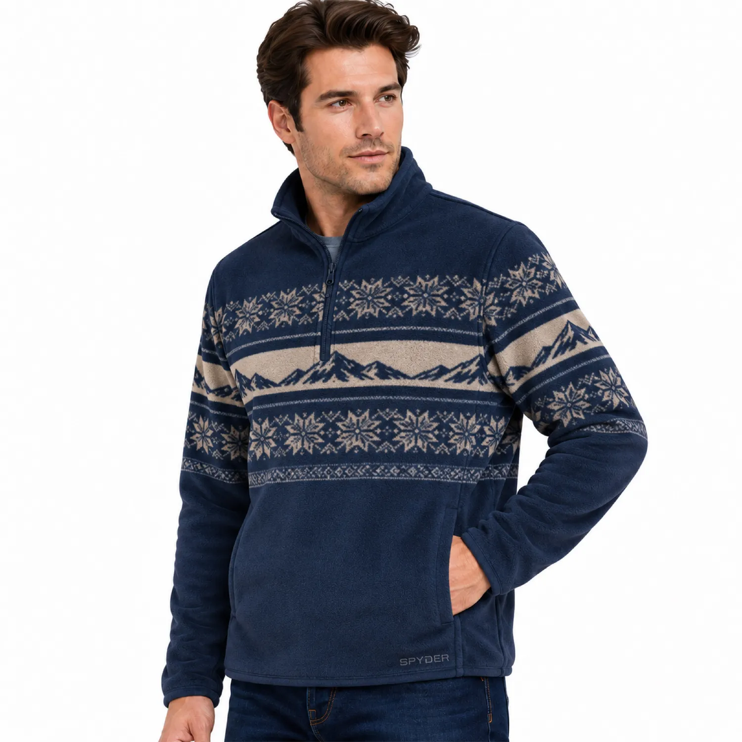 Spyder Print Sherpa quarter-zip fleece herre navy 360g