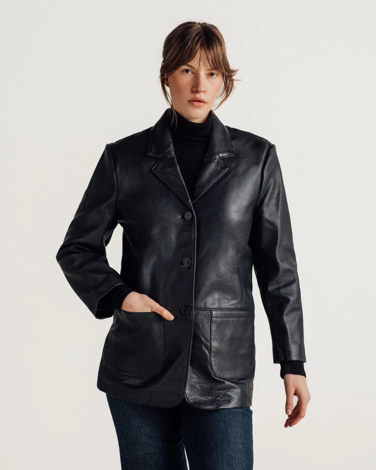 Schott NYC 2535W skinnblazer svart lammeskinn