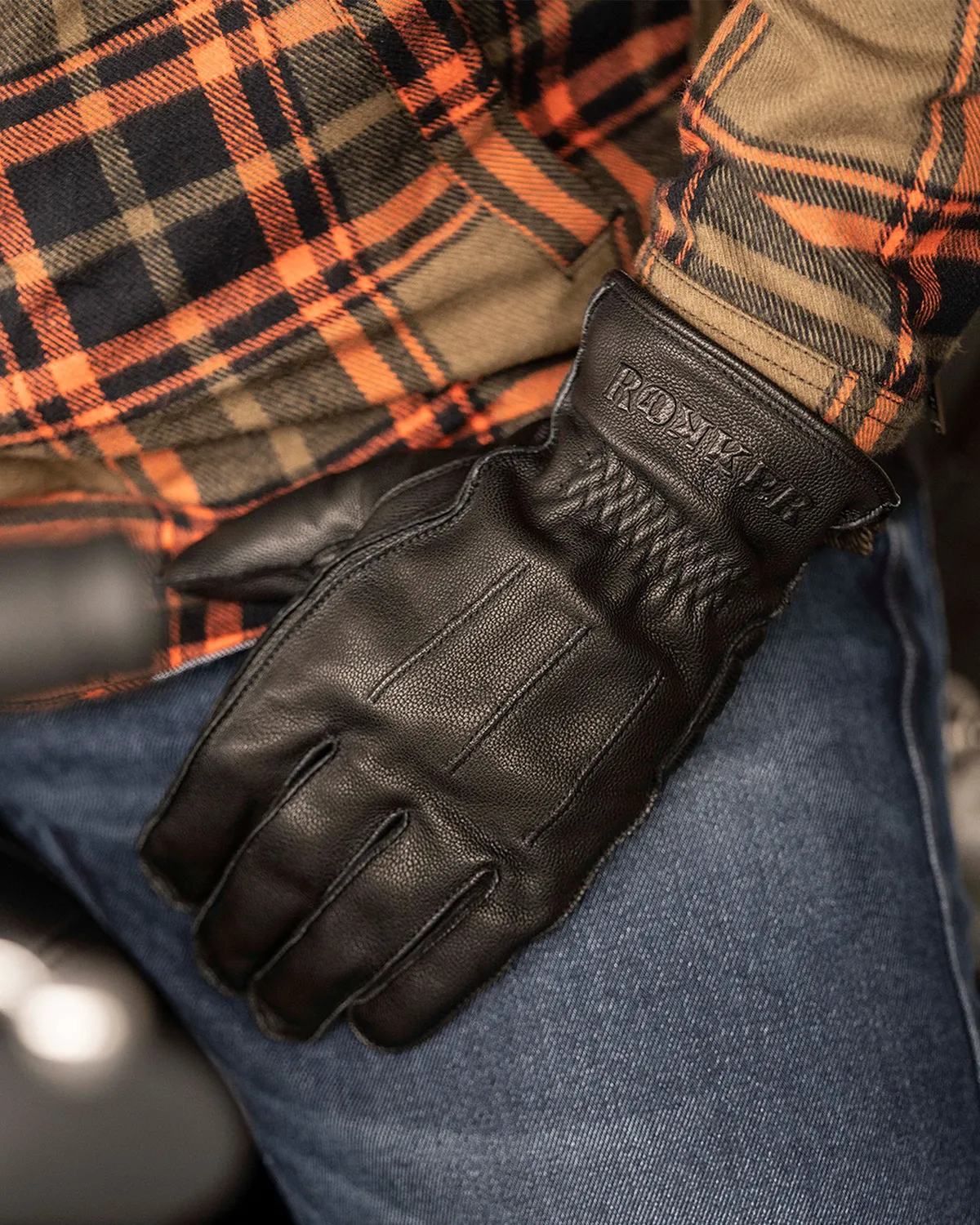 Rokker Tampa motorsykkelhansker svart geiteskinn