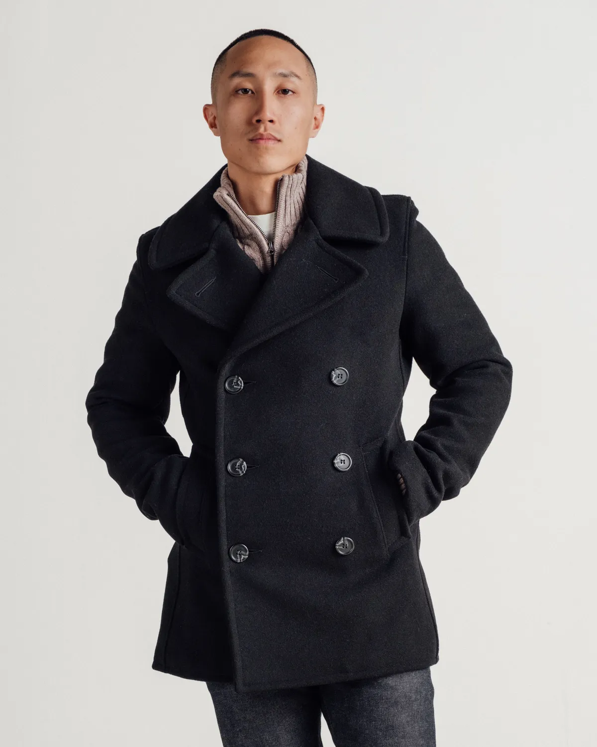 Schott NYC 764 peacoat ullkåpe svart 28oz