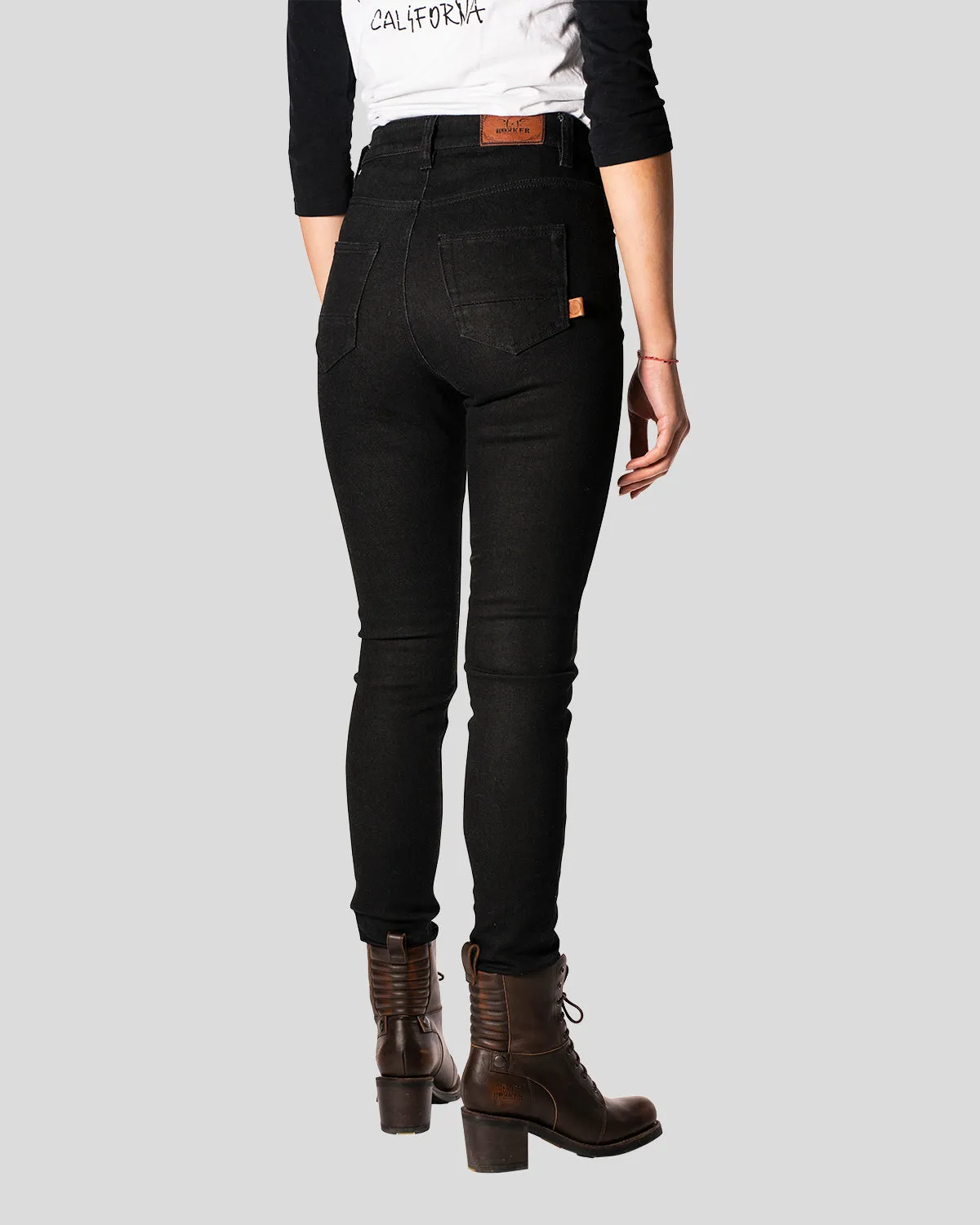 Rokker ROKKERTECH High Waist motorsykkeljeans sort singel-lag