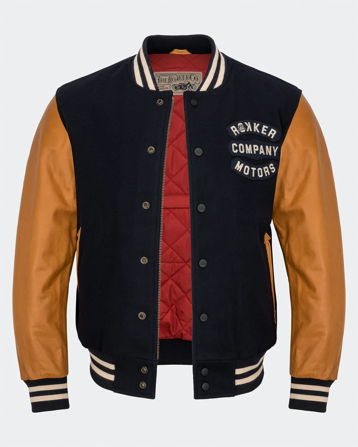Rokker College motorsykkeljakke navy ull skinn AA