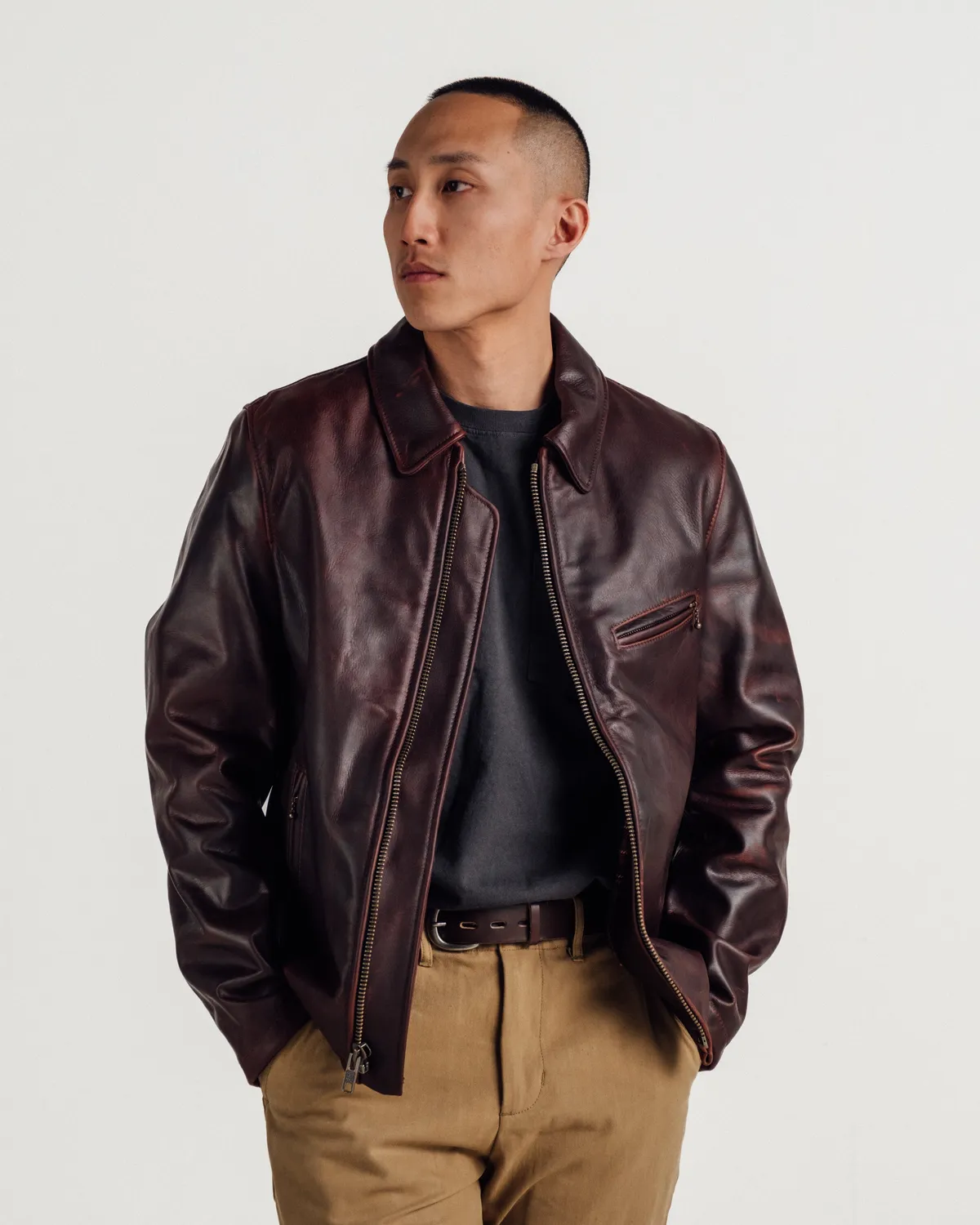 Schott NYC 557 skinnjakke brandy – burgunder cafe racer
