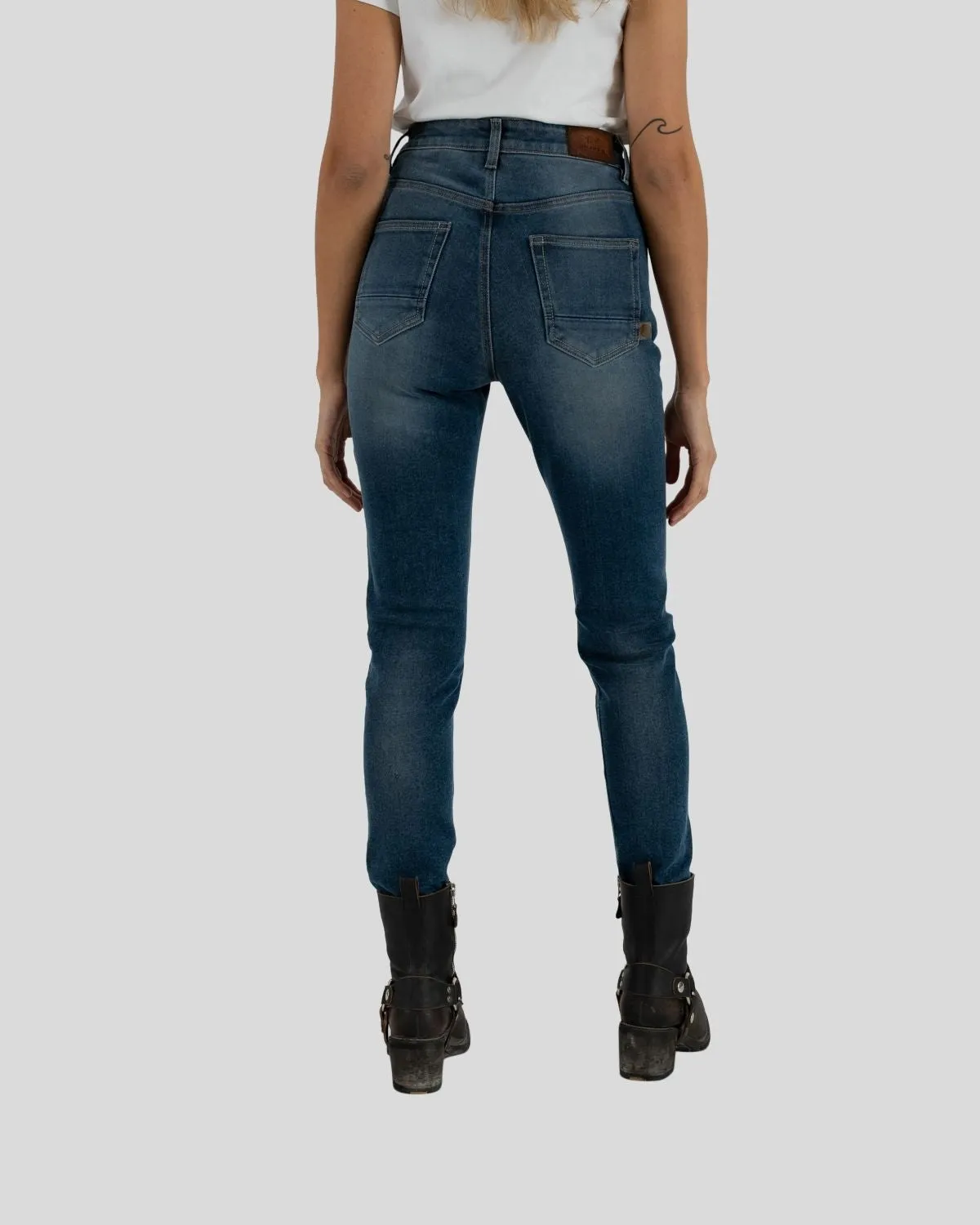 Rokkertech High Waist AA motorsykkeljeans blå stretch dame
