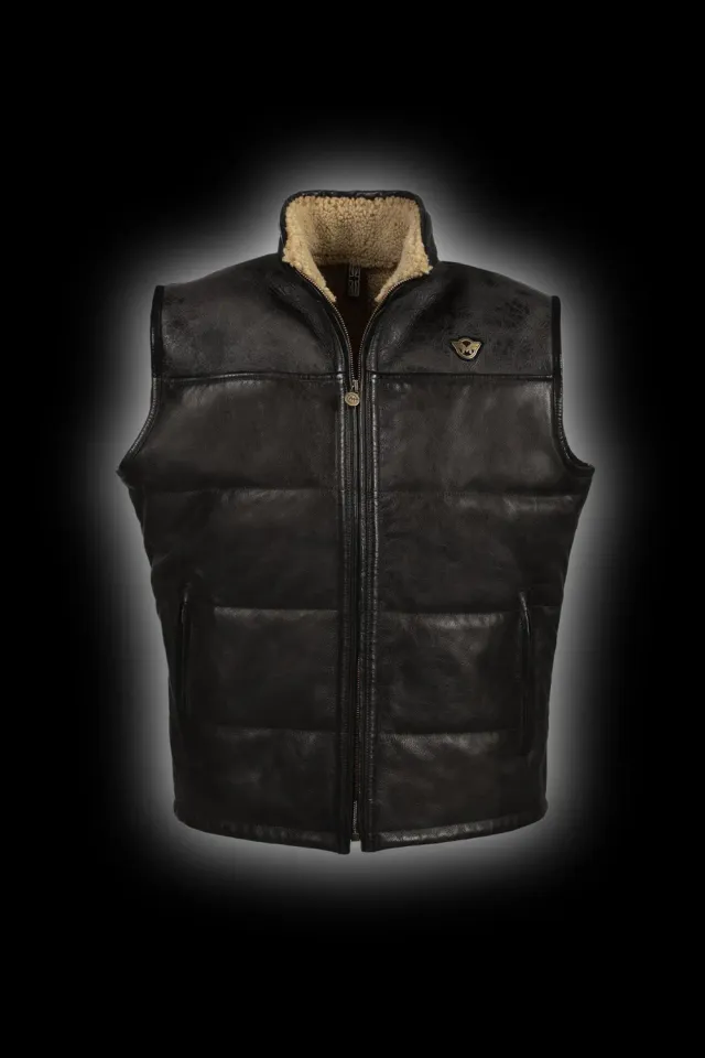 Matchless Manx skinnvest antique black shearling