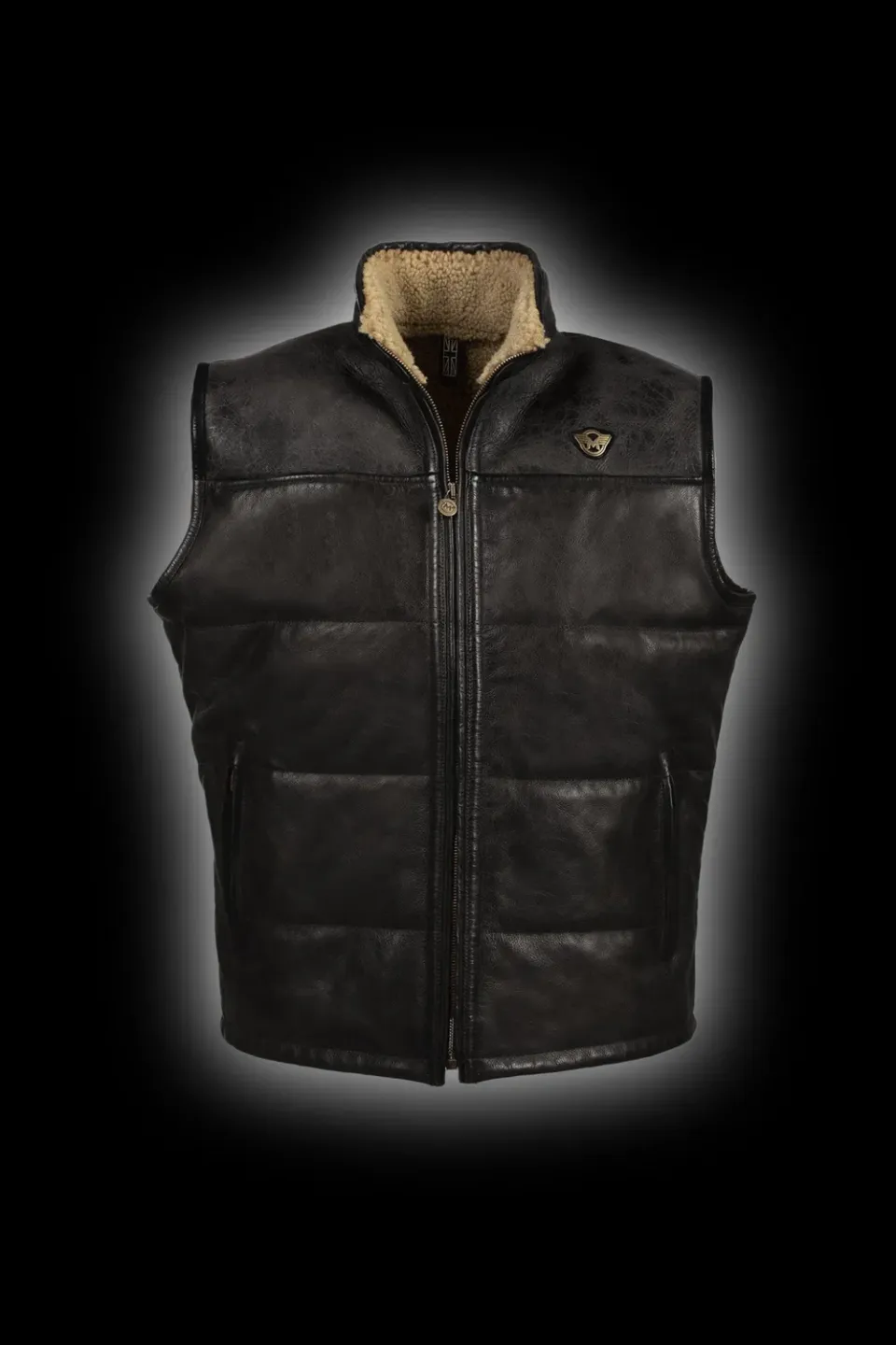 Matchless Manx skinnvest antique black shearling