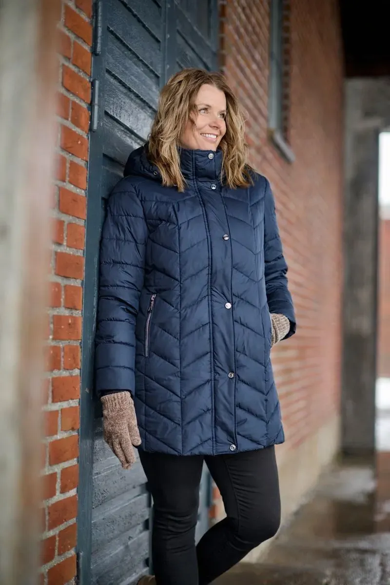 Windfield Jenni vinterjakke marineblå lang vindtett