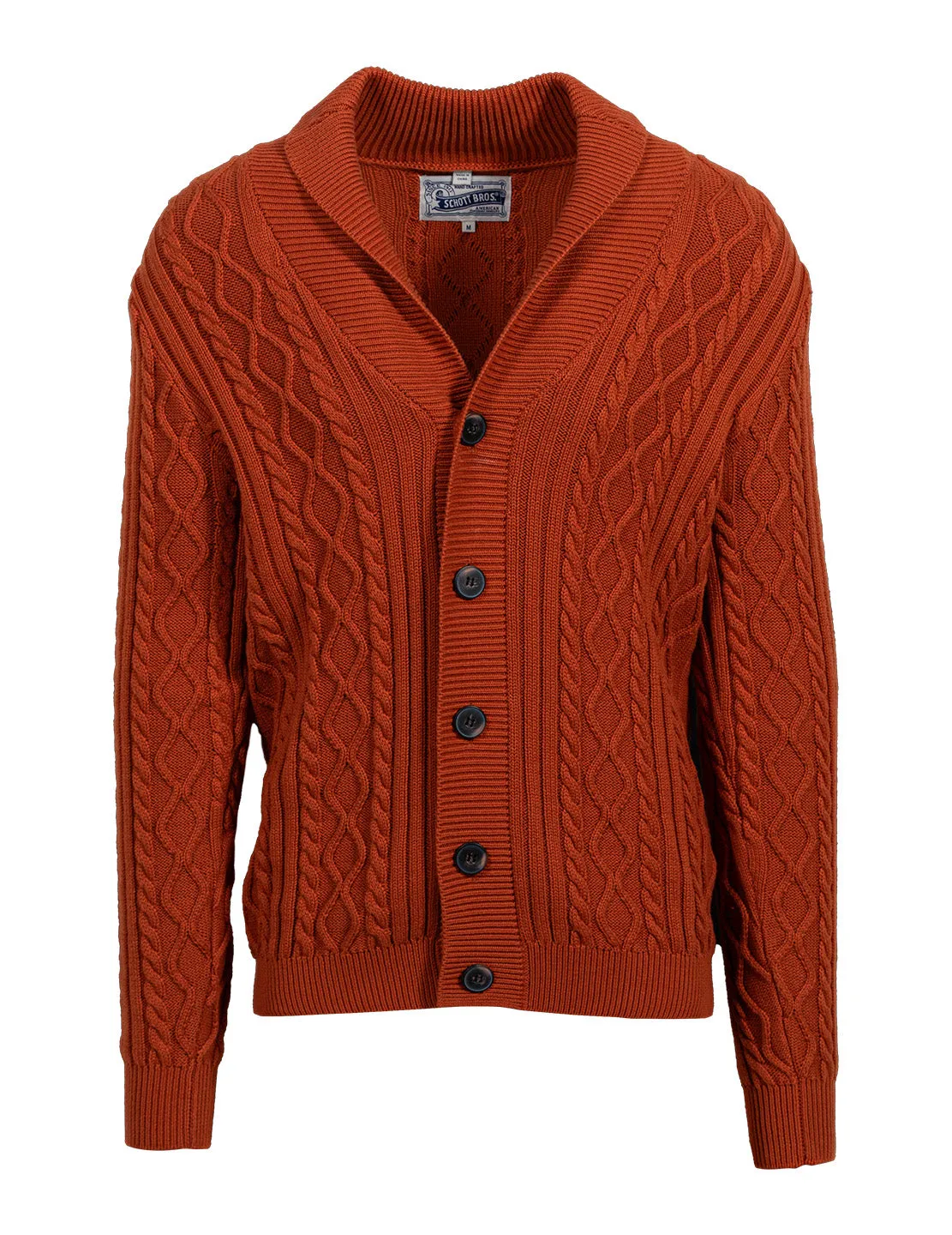 Schott NYC SW2307 cardigan whiskey kabelstrikk sjalskrage